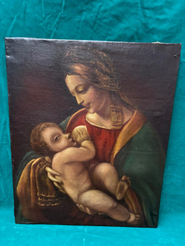 Copia de la pintura de Leonardo da Vinci (Madonna Litta) óleo reentelado.