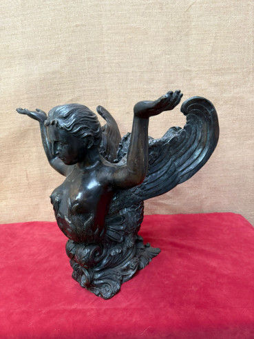 Antigua escultura en bronce de mujer sirena alada 🧜‍♀️ firmada por LUIGI.